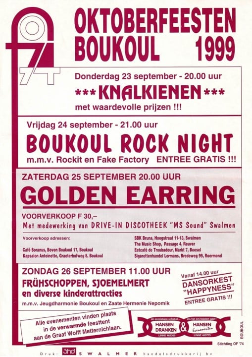 Golden Earring show poster September 25 1999 Boukoul - Feesttent